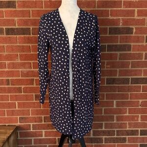 Chico's Lot’s of Dots Navy & Tan Polka Dot Cardigan